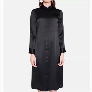 Jenni Kayne Black Satin Midi Shirt Dress